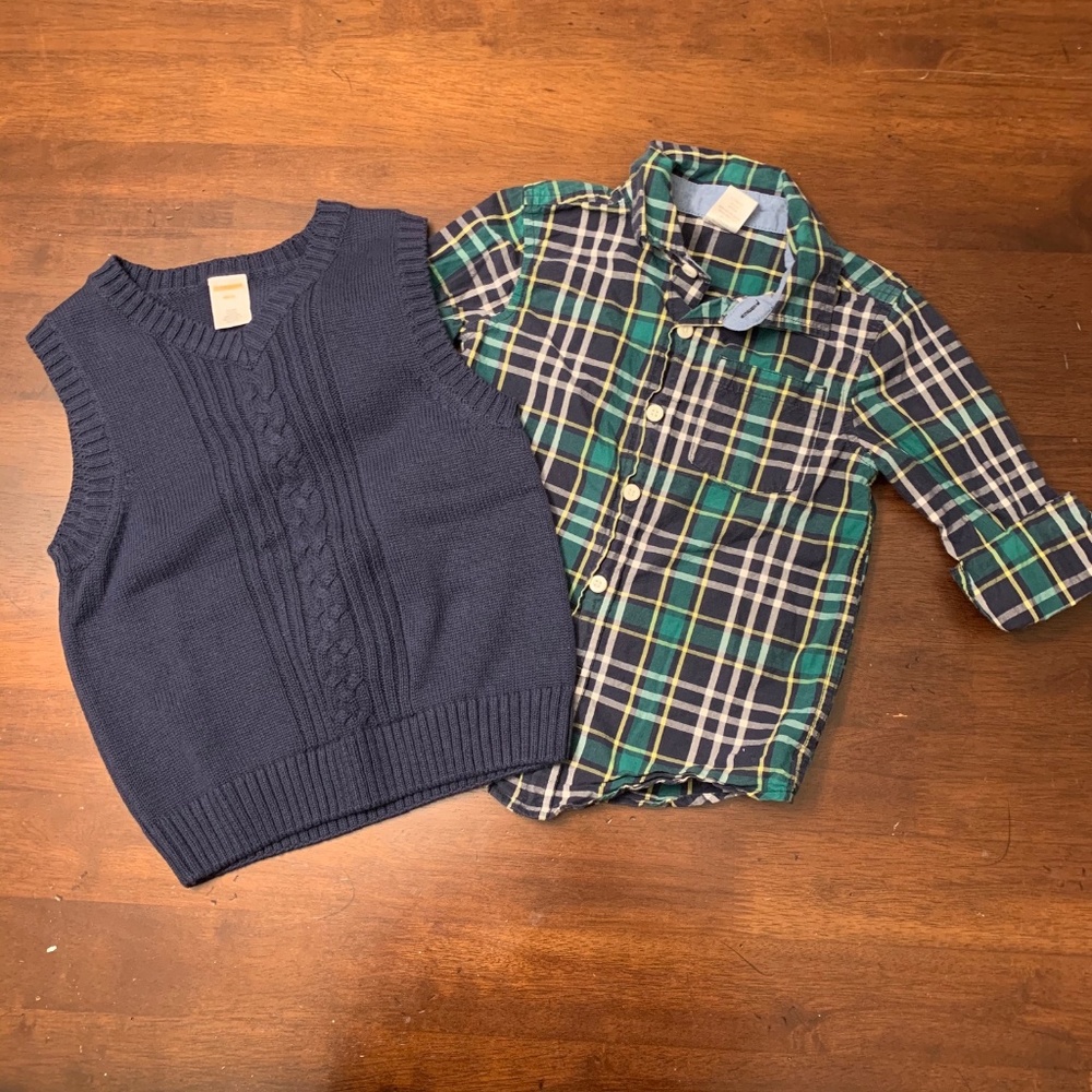 Gymboree |Sweater Vest and Plaid Long Sleeve Shirt - Picture 1 of 6
